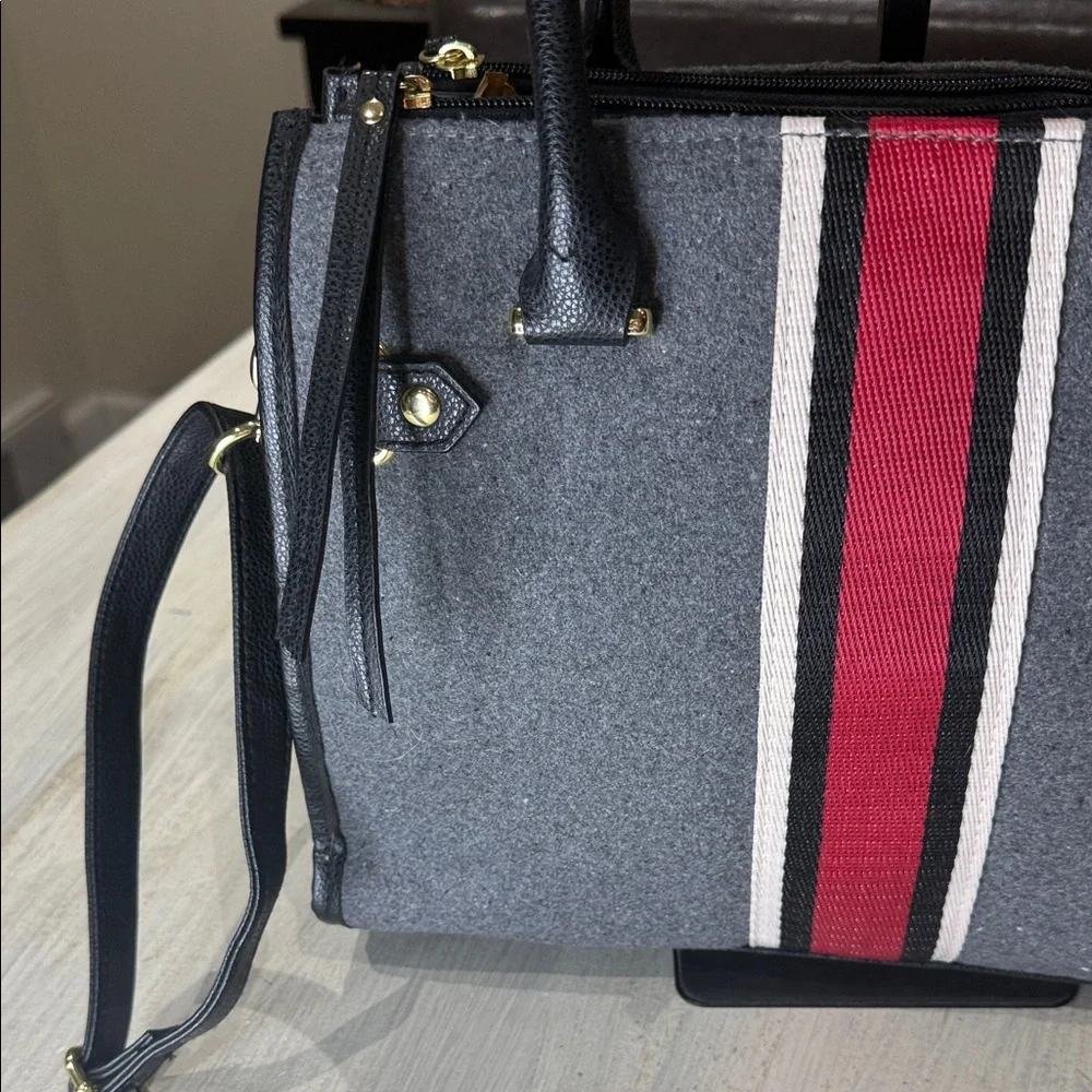 Source Unknown Gray Satchel/Crossbody with Bold Red Accent